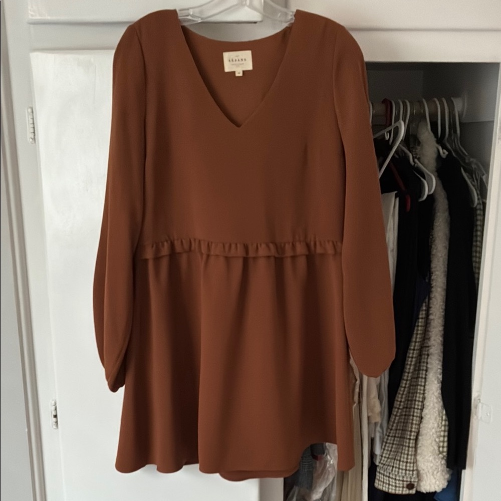 Sezane Terracotta V-Neck Midi Dress